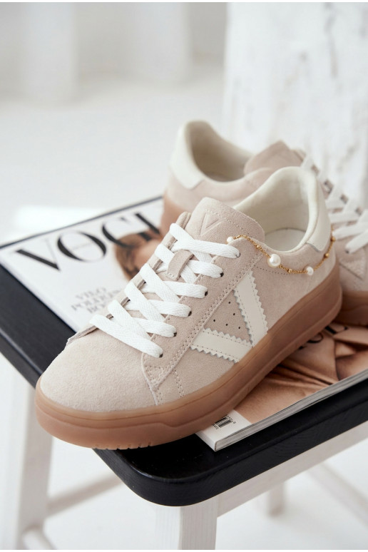 Sneakers Stilvollllschuhe FemininErmöglichtturalnego aus INildlederu mit einer Plattform Vinceza 79597 Beige