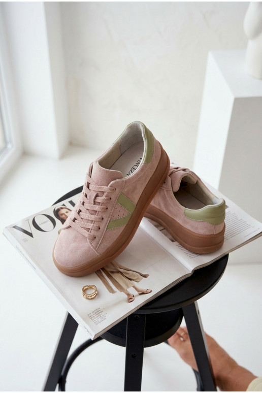 Chaussures modèle baskets FémininActivéturalnego en daimu avec une plateforme Vinceza 79597 couleur rose