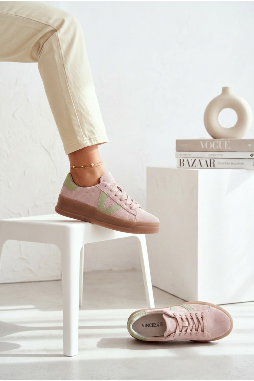 Chaussures modèle baskets FémininActivéturalnego en daimu avec une plateforme Vinceza 79597 couleur rose