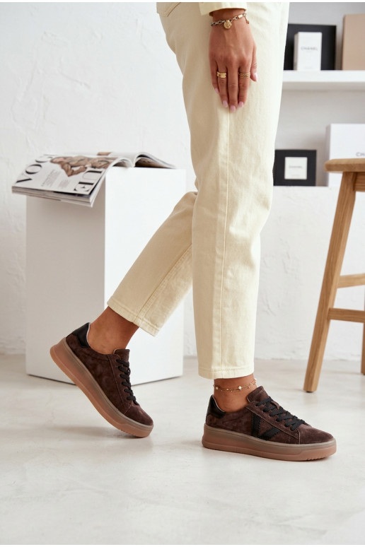 Sneakers model schoenen DamesOpturalnego van suèdeu met platform Vinceza 79597 bruine kleur