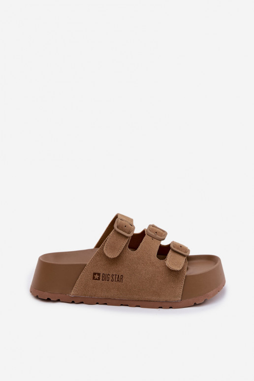 Damespantoffels met platform Met Strepen Big Star TT274530 bruine kleur