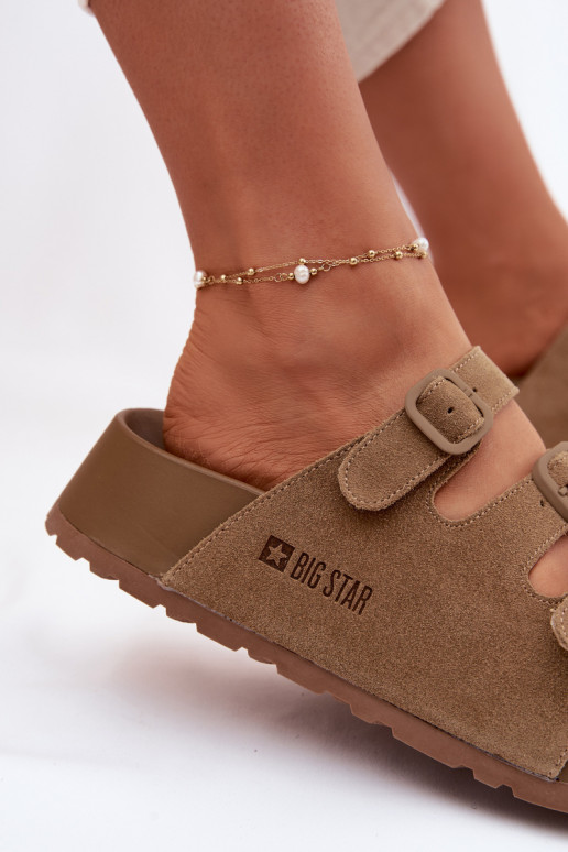 Damespantoffels met platform Met Strepen Big Star TT274530 bruine kleur