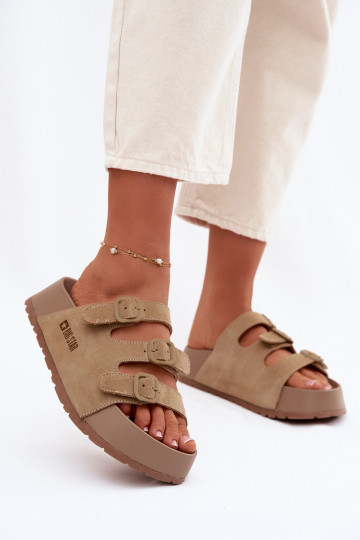 Damespantoffels met platform Met Strepen Big Star TT274529 beige 2