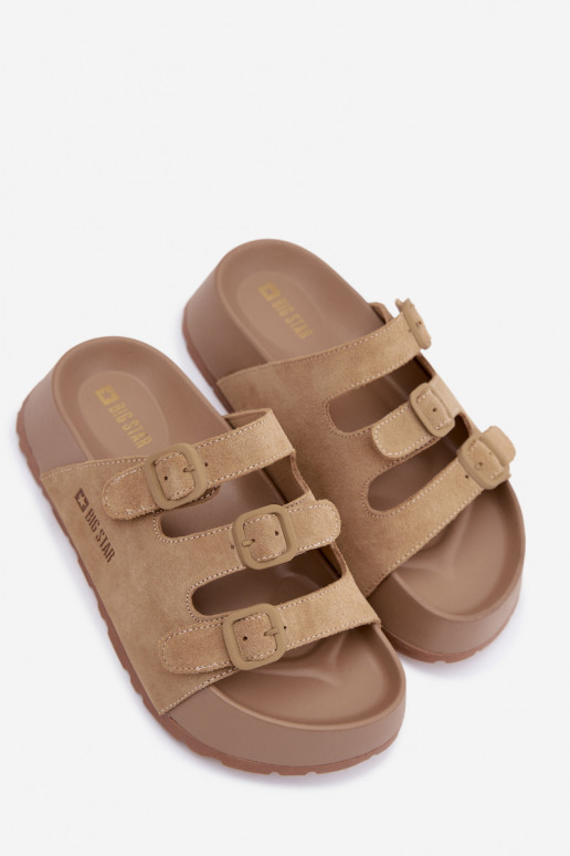 Pantoufles pour femmes avec une plateforme avec des bandes Big Star TT274529 beige