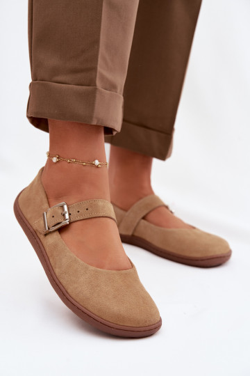 Ballerines en daim naturel Zazoo 316 couleur sable 2