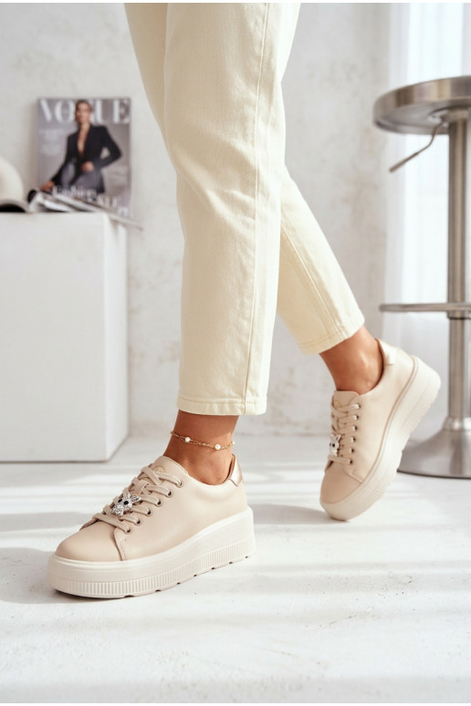 Leer Sneakers model schoenen Dames met platformPrzypinką Vinceza 39973 beige