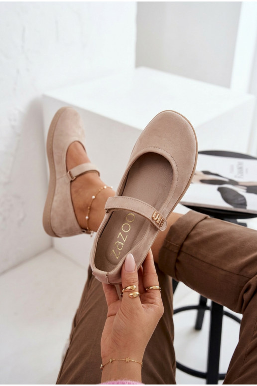 Leer Ballerinas van suède Barefoot met riemen Zazoo 10206 beige