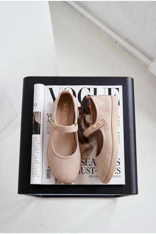 Leer Ballerinas van suède Barefoot met riemen Zazoo 10206 beige