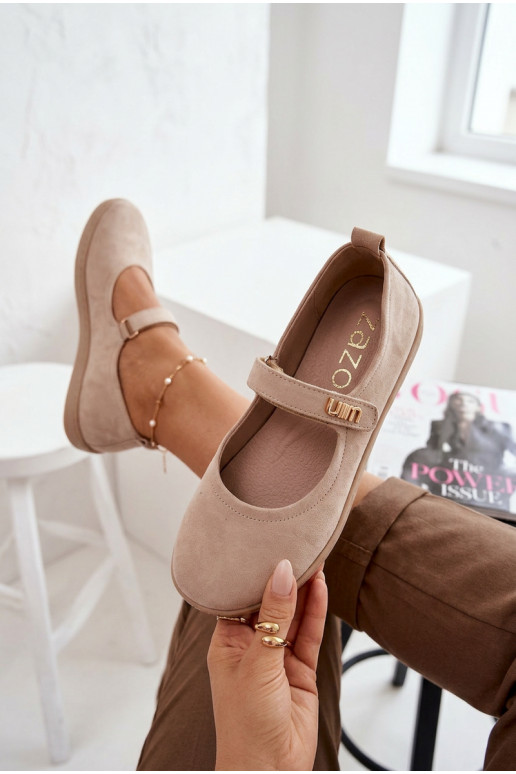 Peau Ballerines en daim Barefoot avec des sangles Zazoo 10206 beige