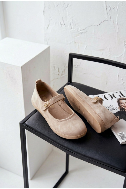 Leer Ballerinas van suède Barefoot met riemen Zazoo 10206 beige