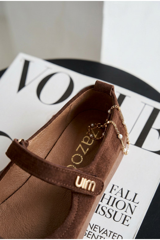 Peau Ballerines en daim Barefoot avec des sangles Zazoo 10206 CzekoladoÀe