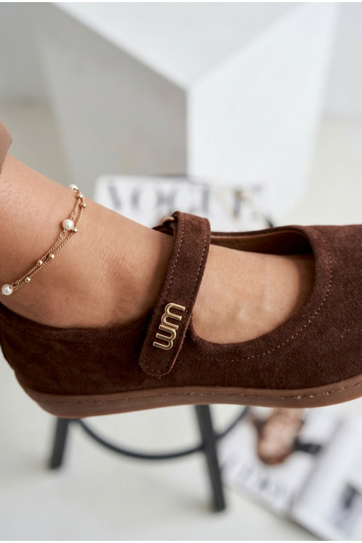 Leer Ballerinas van suède Barefoot met riemen Zazoo 10206 CzekoladoIne