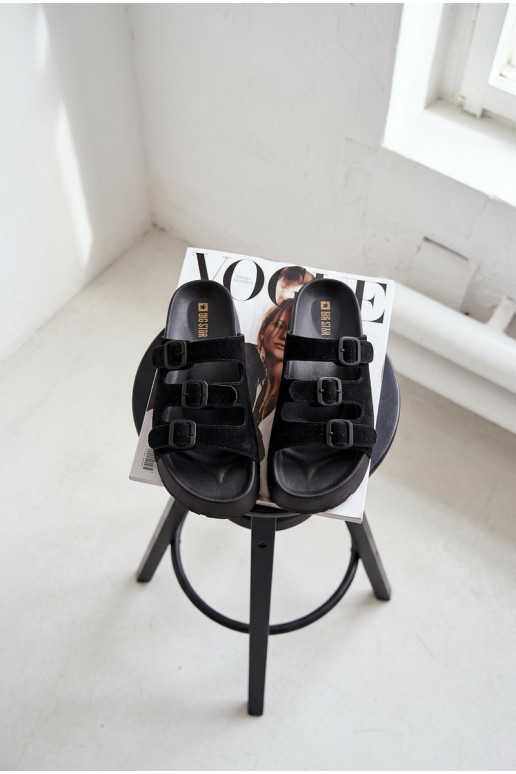 Chaussons femmes avec plateforme et lanières Big Star TT274531 couleur noire