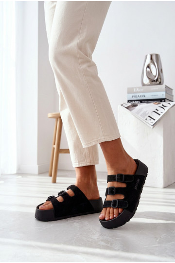 Big Star TT274531 dames slippers met plateau en bandjes in zwart 2