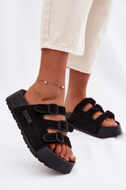 Big Star TT274531 dames slippers met plateau en bandjes in zwart