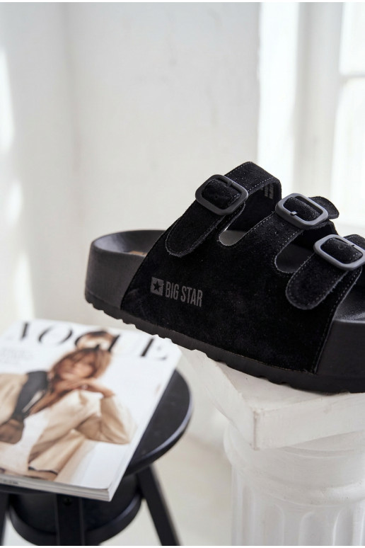 Damen-Pantoletten mit Plateau und Riemchen Big Star TT274531 schwarz