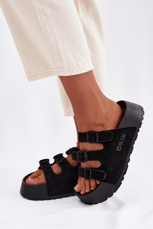 Damen-Pantoletten mit Plateau und Riemchen Big Star TT274531 schwarz