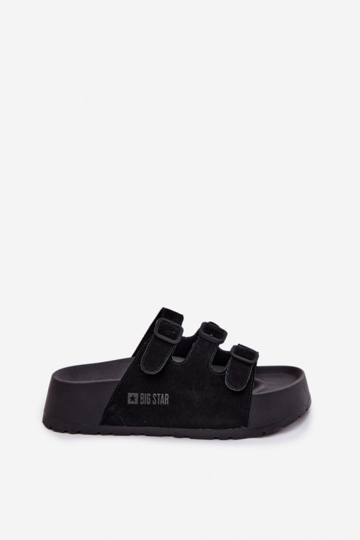 Big Star TT274531 dames slippers met plateau en bandjes in zwart