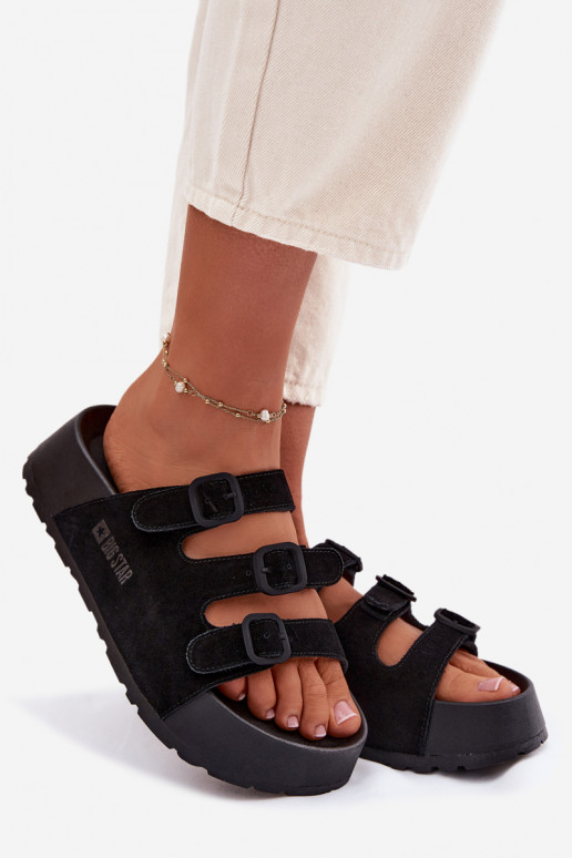 Big Star TT274531 dames slippers met plateau en bandjes in zwart