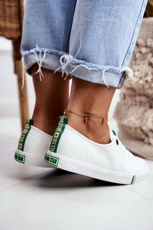 Ledersneaker für Damen Big Star GG274006 INeiß-grüne Farbe