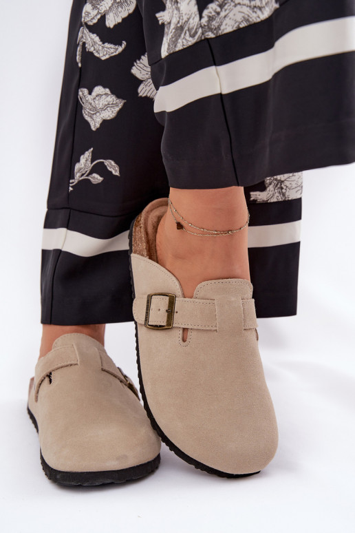 Pantoufles de Suèdes Sabots Féminin avec boucles Big Star RR274A385 beige