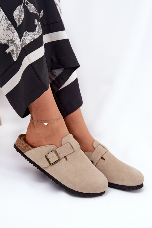 Suede pantoffels Klompen Dames met gespen Big Star RR274A385 beige