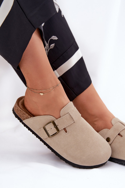 Pantoufles de Suèdes Sabots Féminin avec boucles Big Star RR274A385 beige