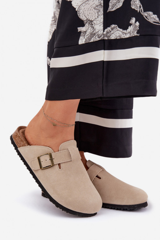 Suede pantoffels Klompen Dames met gespen Big Star RR274A385 beige
