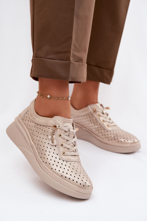 Leer met elementen van opengeInerkt schoenen Dames Vinceza 79603 gouden kleur