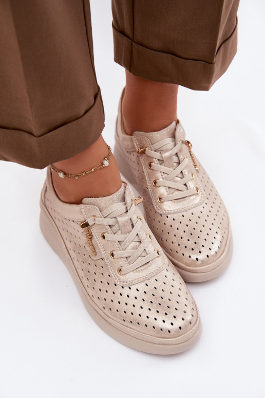 Leer met elementen van opengeInerkt schoenen Dames Vinceza 79603 gouden kleur