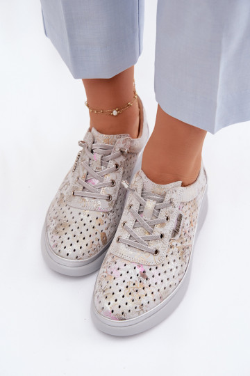 Durchbrochenes INildleder Schuhe Feminin Vinceza 79603 graue Farbe