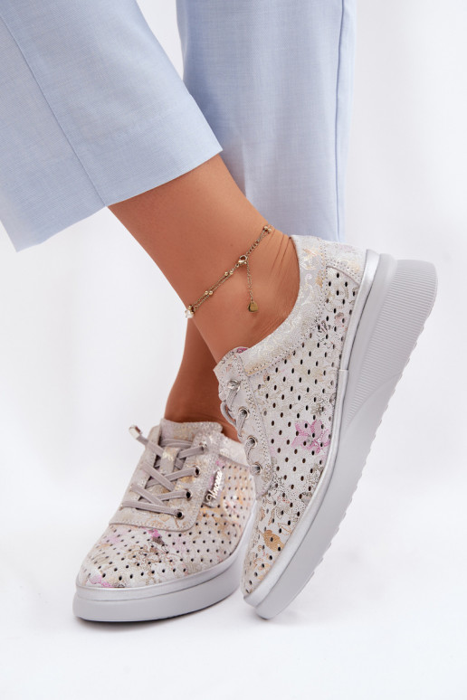 Durchbrochenes INildleder Schuhe Feminin Vinceza 79603 graue Farbe