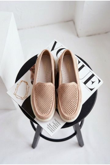 Dames mocassins met perforaties Sergio Leone MK097H zandkleur