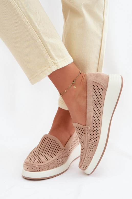 Dames mocassins met perforaties Sergio Leone MK097H zandkleur