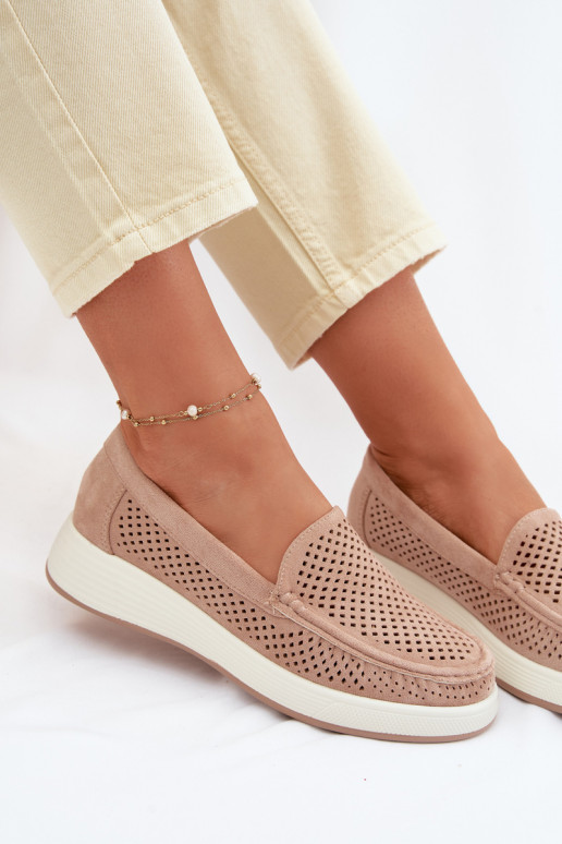 Dames mocassins met perforaties Sergio Leone MK097H zandkleur