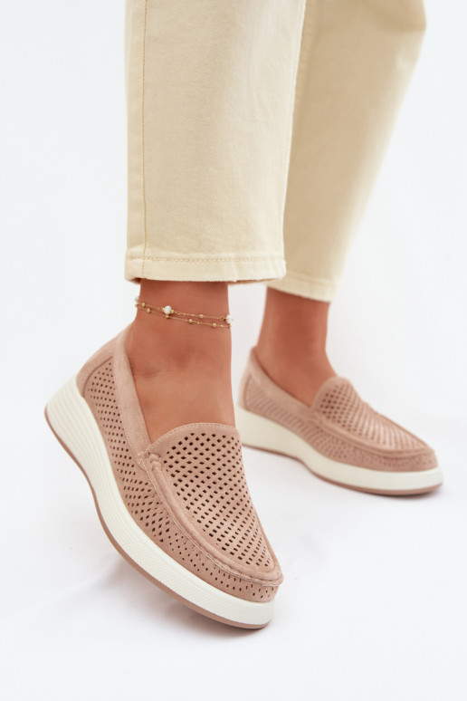 Dames mocassins met perforaties Sergio Leone MK097H zandkleur