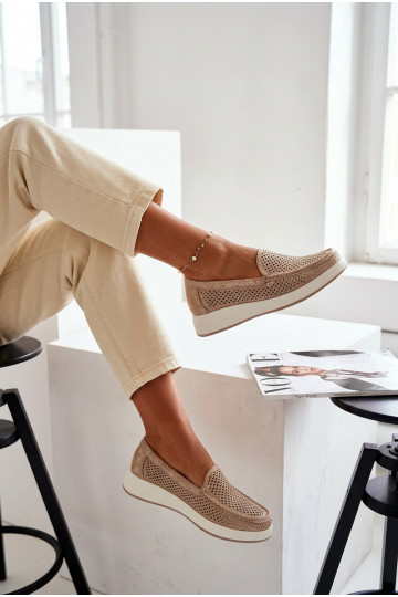 Mocassins pour femmes avec éléments en dentelle Sergio Leone MK097H couleur dorée 2