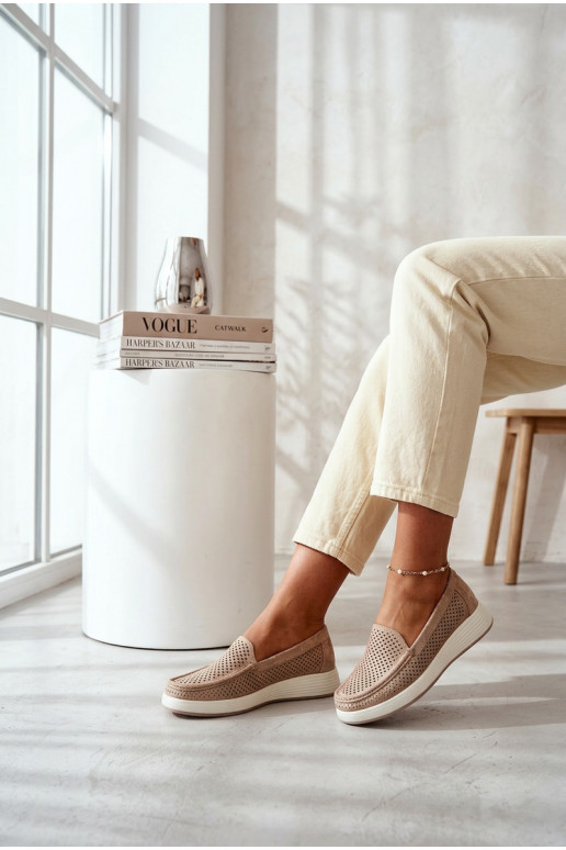 Dames mocassins met perforaties Sergio Leone MK097H gouden kleur