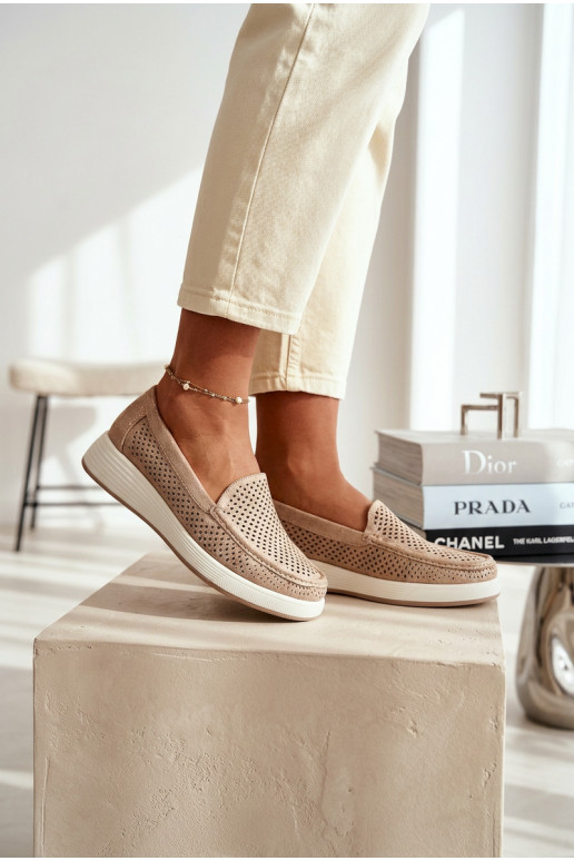 Dames mocassins met perforaties Sergio Leone MK097H gouden kleur