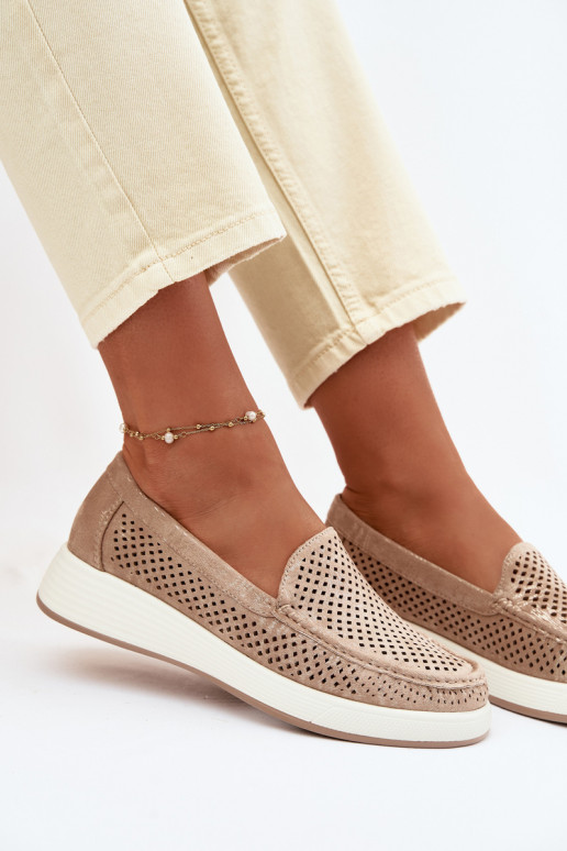 Dames mocassins met perforaties Sergio Leone MK097H gouden kleur