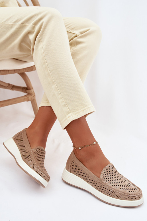 Dames mocassins met perforaties Sergio Leone MK097H gouden kleur