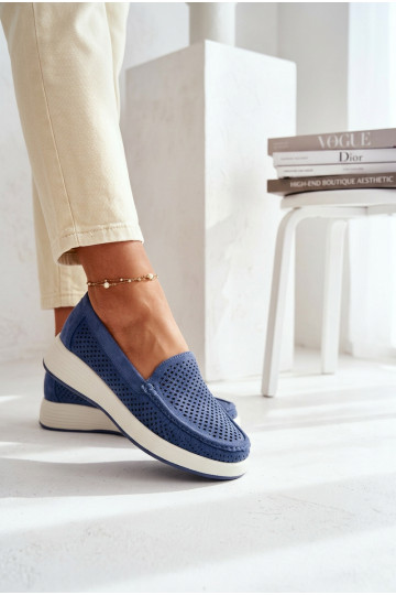 Dames mocassins met perforaties Sergio Leone MK097H blauwe kleur