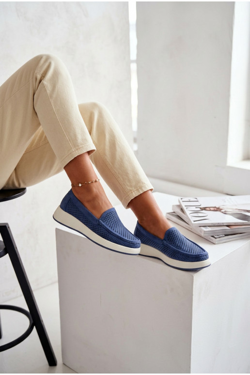 Mocassins pour femmes avec éléments en dentelle Sergio Leone MK097H couleur bleue