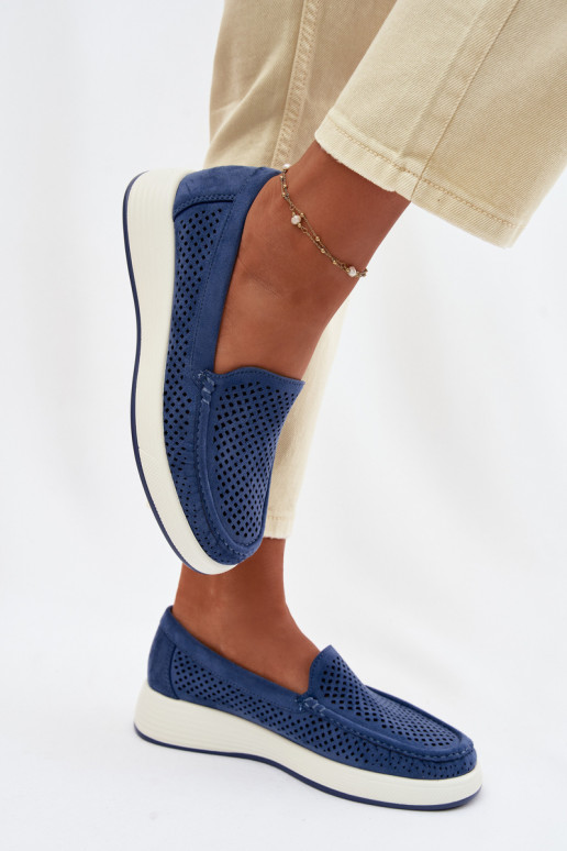 Dames mocassins met perforaties Sergio Leone MK097H blauwe kleur