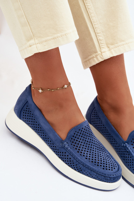 Dames mocassins met perforaties Sergio Leone MK097H blauwe kleur