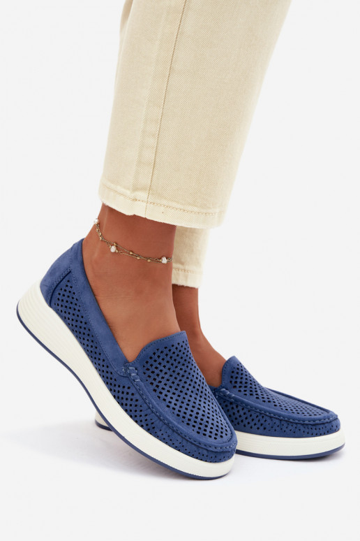 Dames mocassins met perforaties Sergio Leone MK097H blauwe kleur