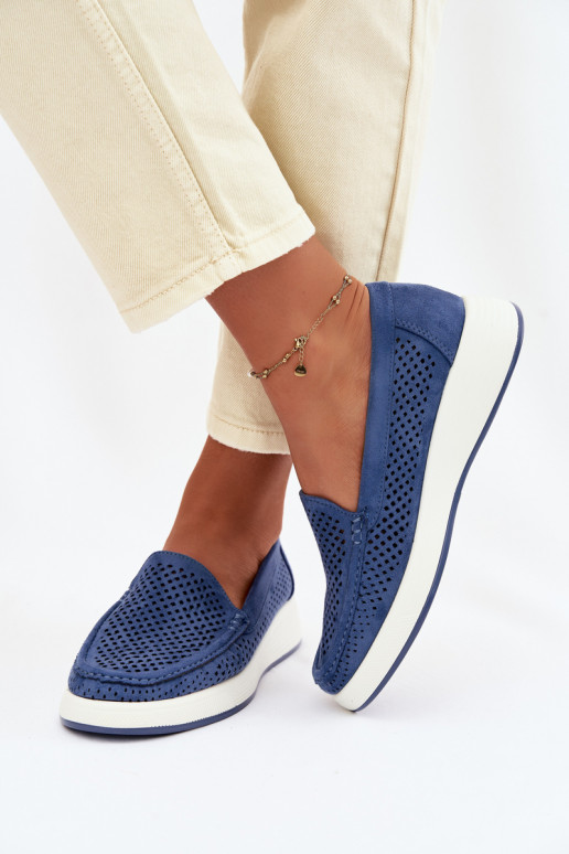 Mocassins pour femmes avec éléments en dentelle Sergio Leone MK097H couleur bleue