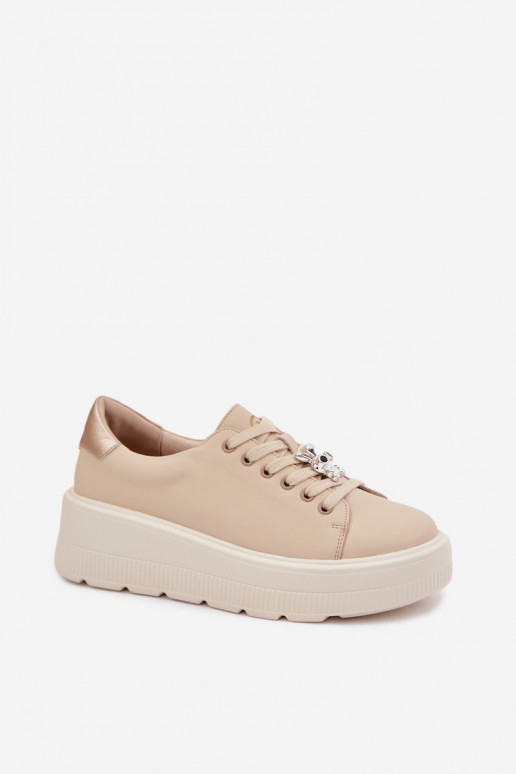 Peau Chaussures modèle baskets Féminin avec une plateformePrzypinką Vinceza 39973 beige