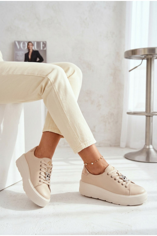 Peau Chaussures modèle baskets Féminin avec une plateformePrzypinką Vinceza 39973 beige