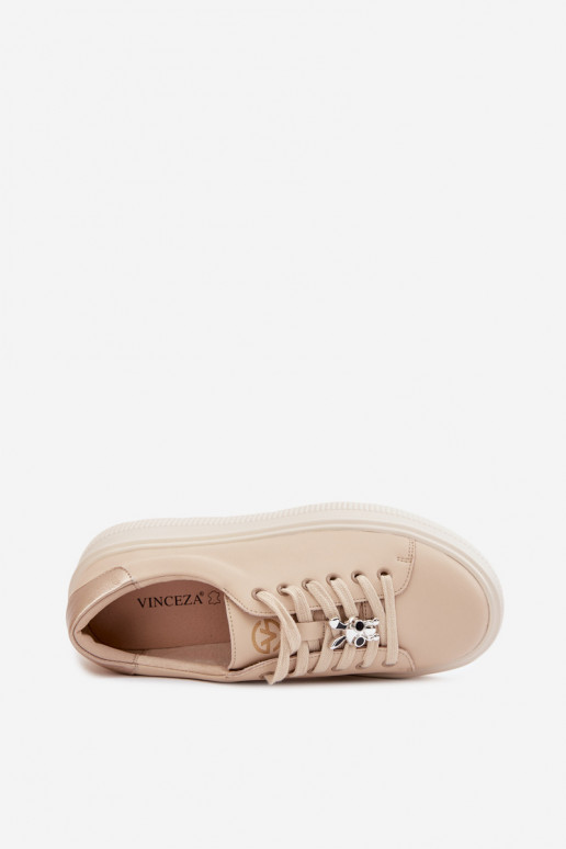 Peau Chaussures modèle baskets Féminin avec une plateformePrzypinką Vinceza 39973 beige